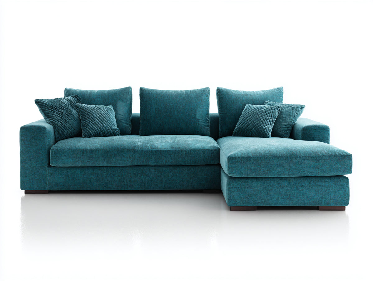 Divano angolare - Tessuto - 274x164x85 cm - Turchese-Marrone scuro - Stile contemporaneo