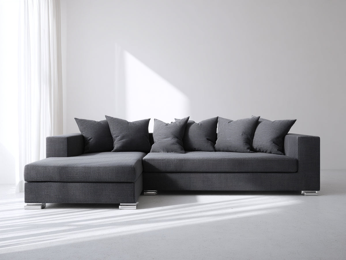 Divano angolare - Tessuto-metallo - 260x160x85 cm - Grigio antracite - Stile moderno