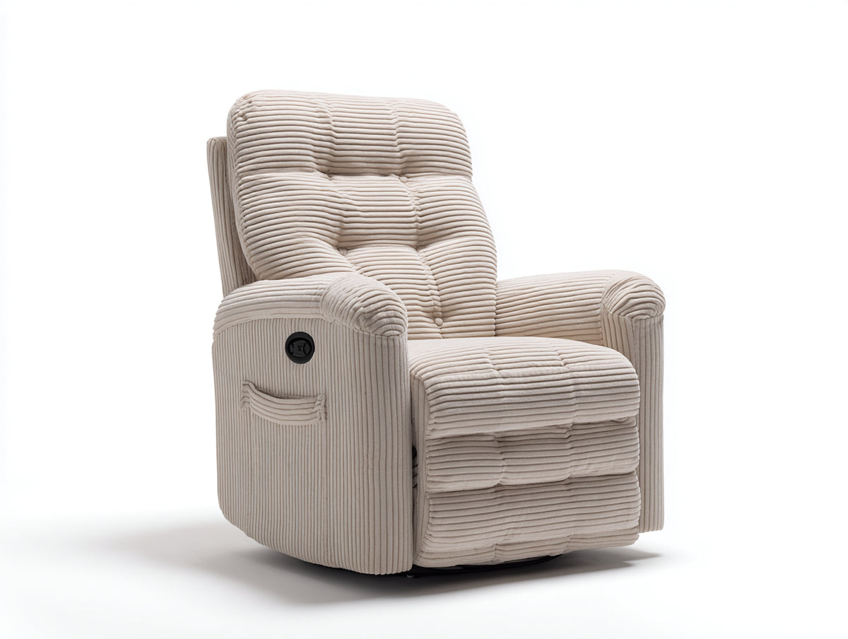 Poltrona reclinabile - Velluto a coste - 96x91x107 cm - Beige - Stile moderno