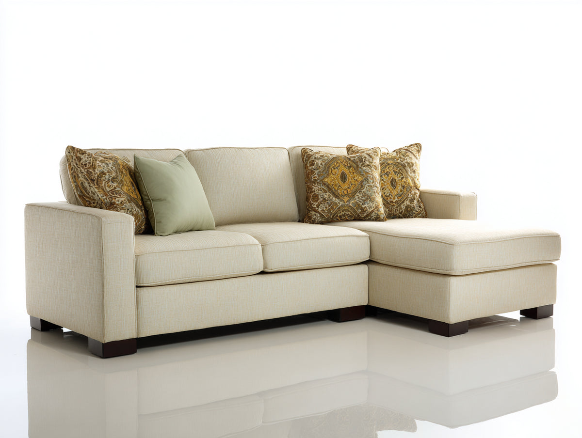 Divano angolare - Tessuto-legno - 270x160x85 cm - Crema-Marrone scuro - Stile contemporaneo