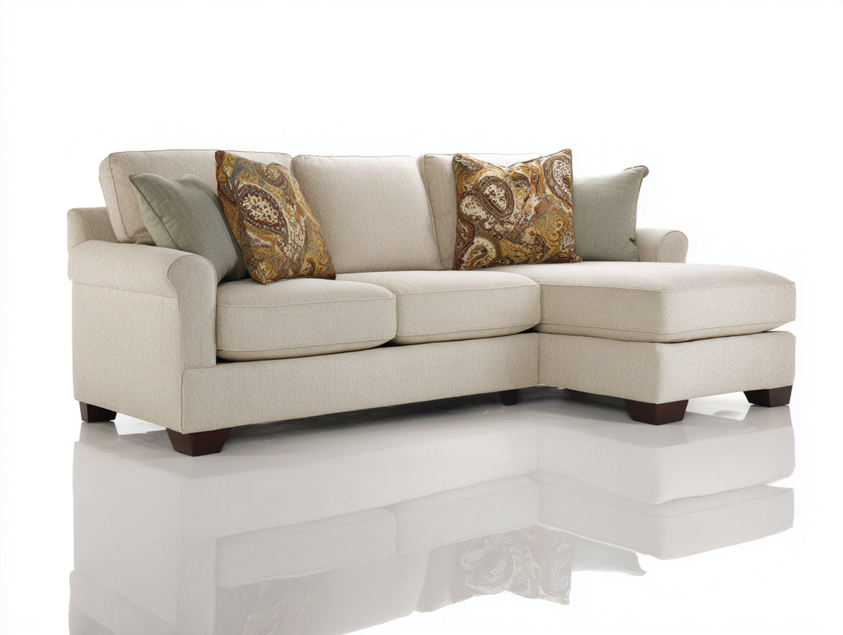 Divano angolare - Tessuto-legno - 275x163x83 cm - Crema-Marrone scuro - Stile contemporaneo