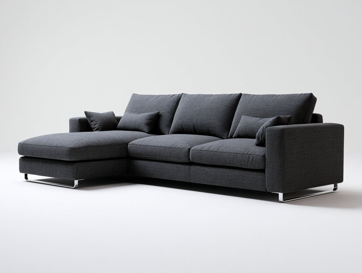 Divano angolare - Tessuto-metallo - 284x170x86 cm - Grigio antracite - Stile moderno