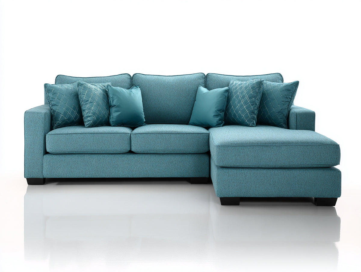 Divano angolare - Tessuto - 276x166x86 cm - Turchese - Stile contemporaneo