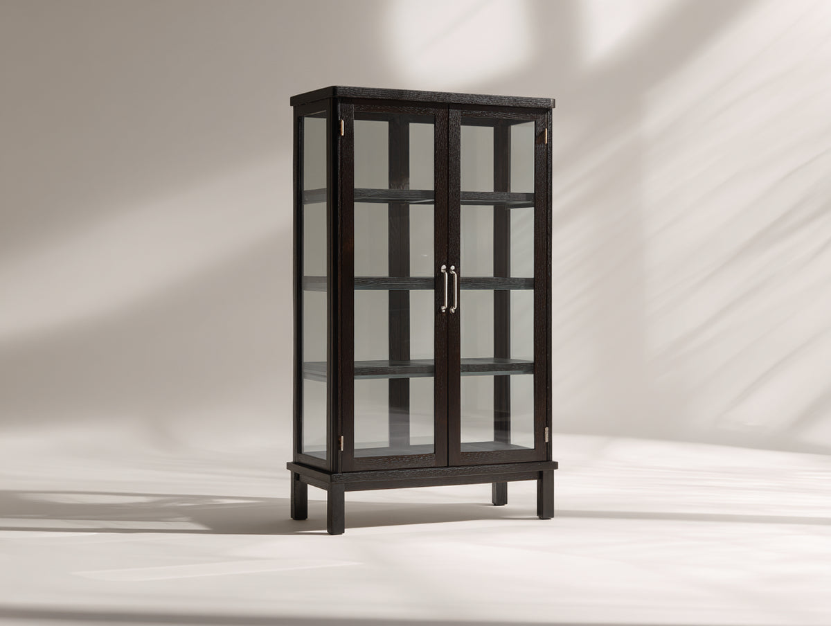 Vetrina - Legno-vetro - 85x35x150 cm - Marrone scuro - Stile classico
