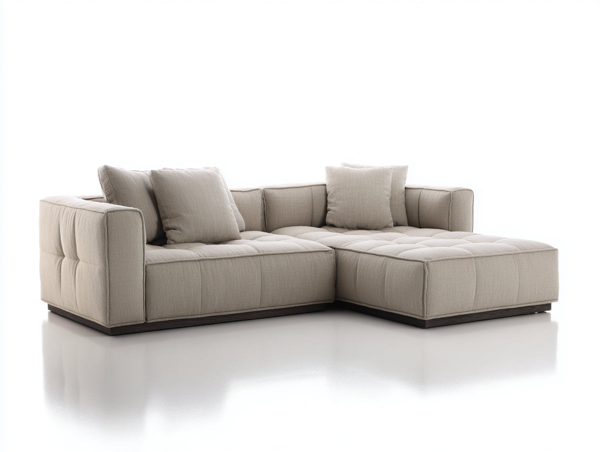 Divano angolare - Tessuto-legno - 268x168x78 cm - Beige-Marrone scuro - Stile contemporaneo