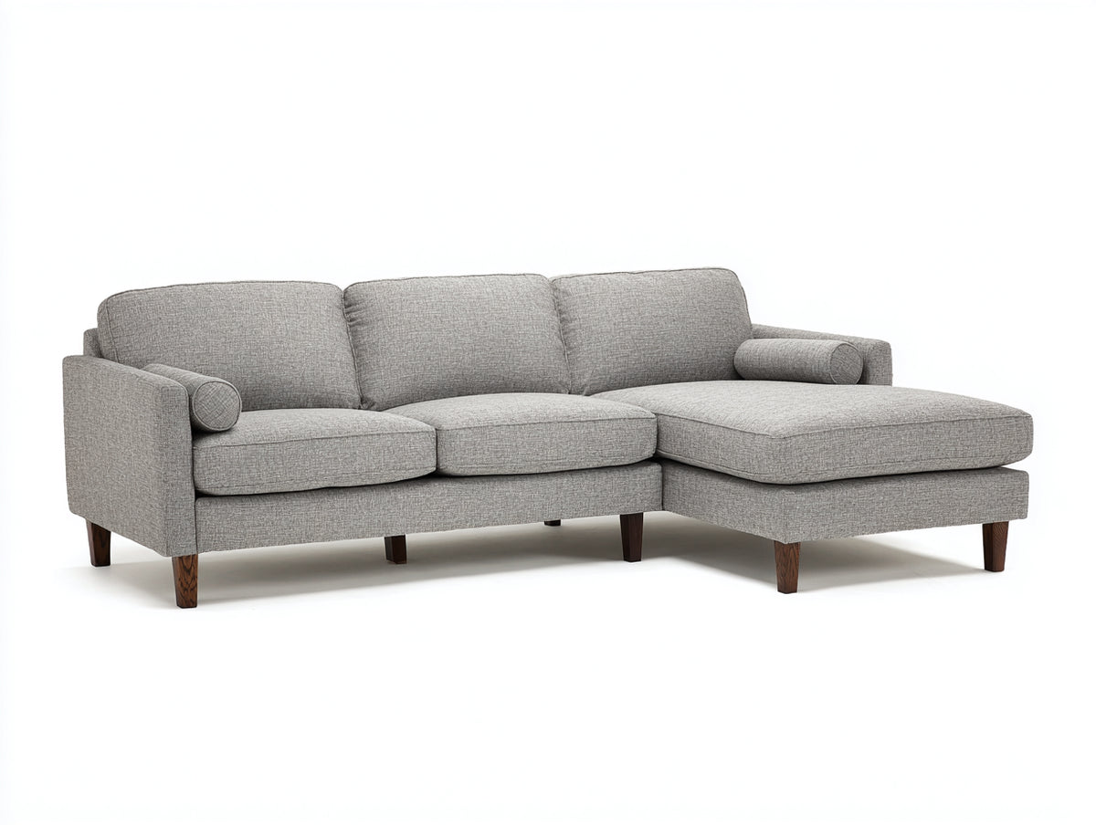 Divano angolare - Tessuto-legno - 275x165x86 cm - Grigio chiaro - Stile moderno