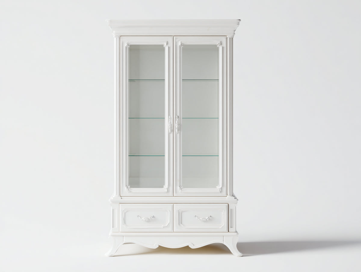 Vetrina - Legno-vetro - 94x41x192 cm - Bianco - Stile neoclassico