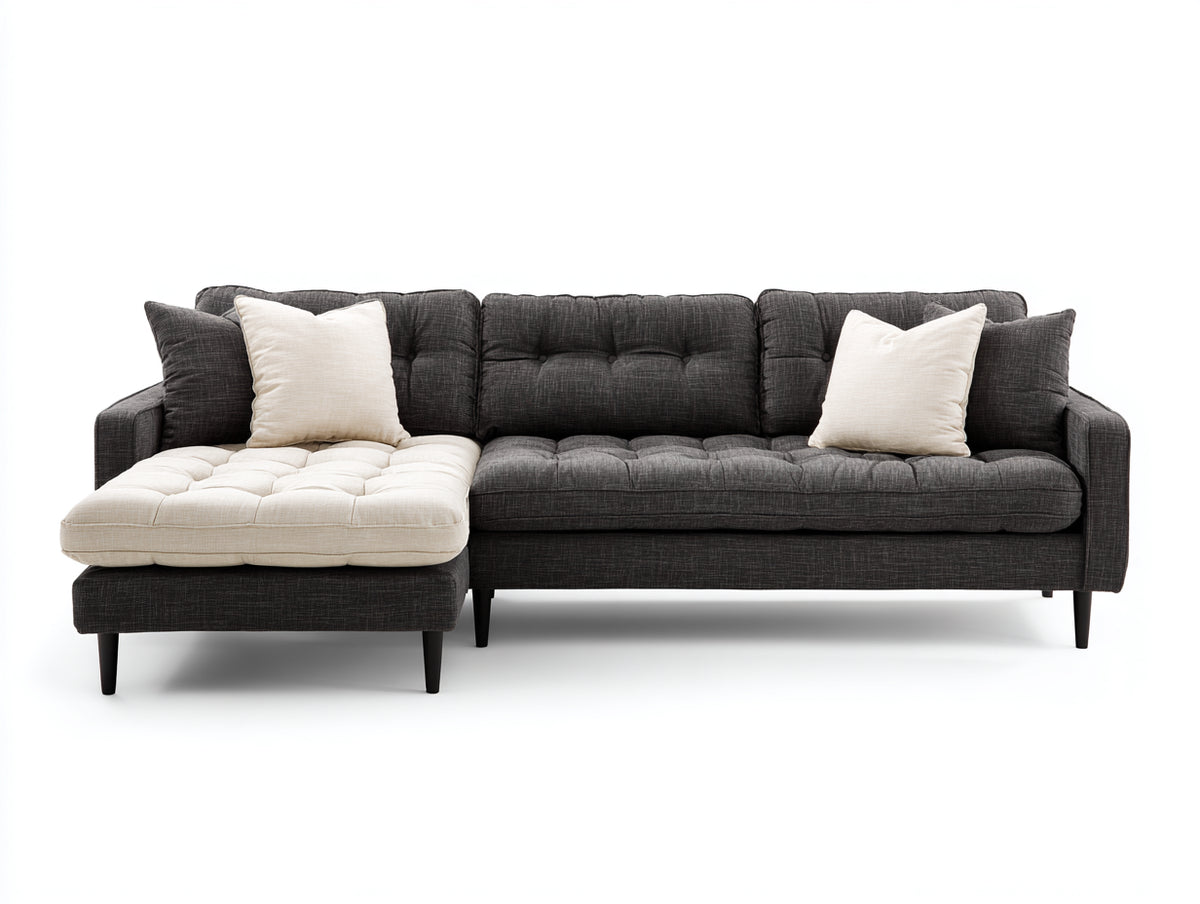 Divano angolare - Tessuto - 280x165x88 cm - Grigio antracite-Crema - Stile contemporaneo